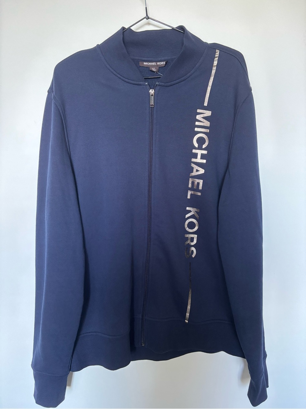 Michael Kors Navy Bomber-Style Zip Jacket with Vertical Logo
